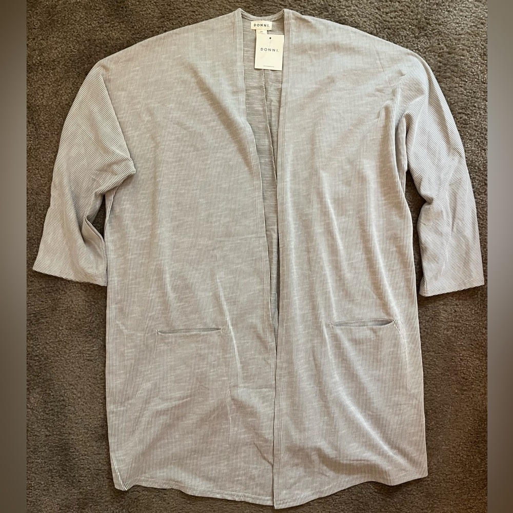 DONNI. Gray and White Striped Cardigan NWT